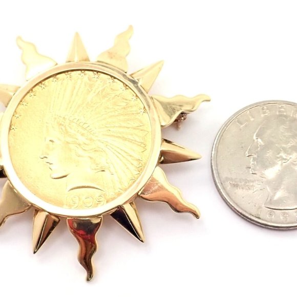 Authentic! Verdura 18k Yellow Gold 22k Yellow Gold $10 US Coin Pin Brooch - Picture 7 of 9